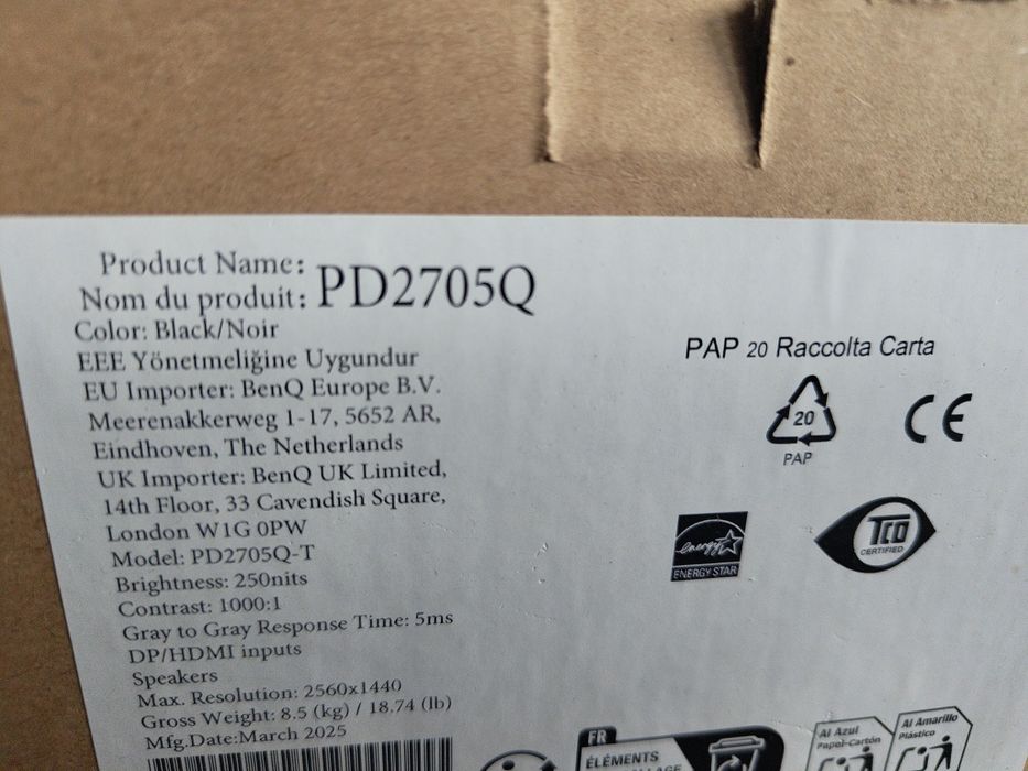 Monitor LED BenQ PD2705Q 27 " 2560 x 1440 px IPS / PLS