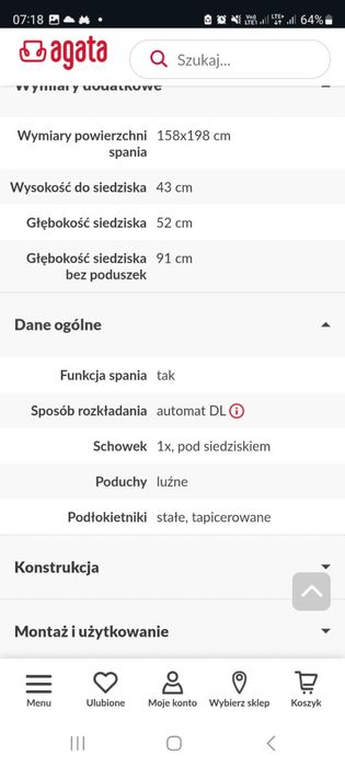 Kanapa z funkcją spania Agata Meble Rico