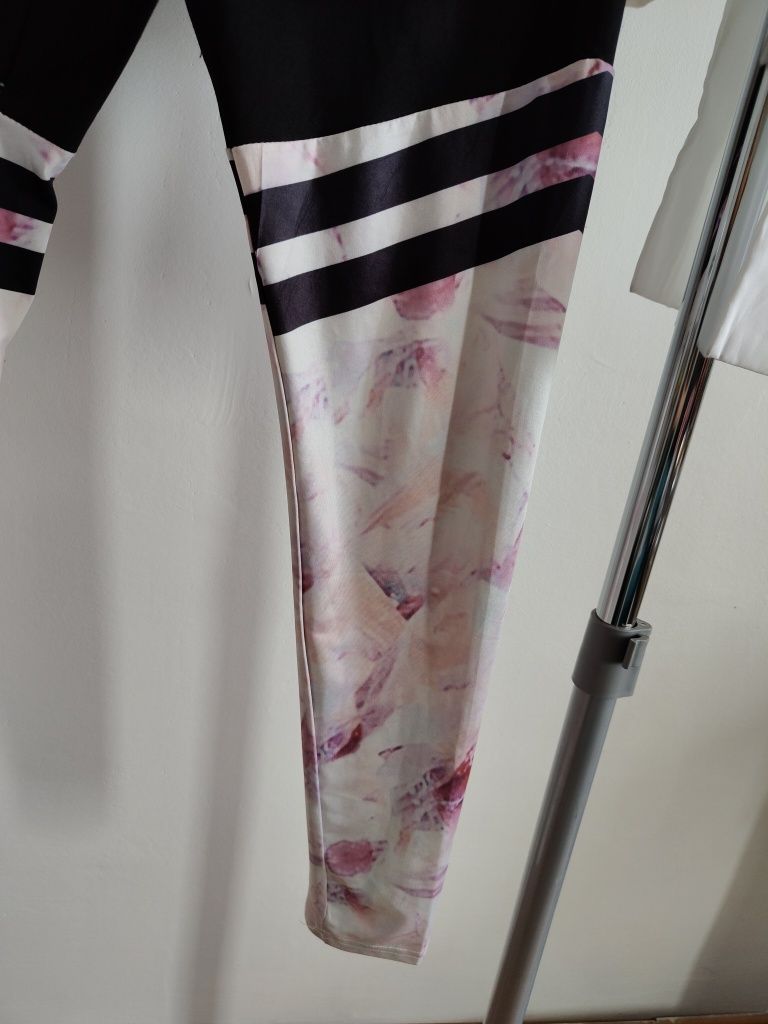 Świetne getry legginsy plus size r XL czarne z różem pasy