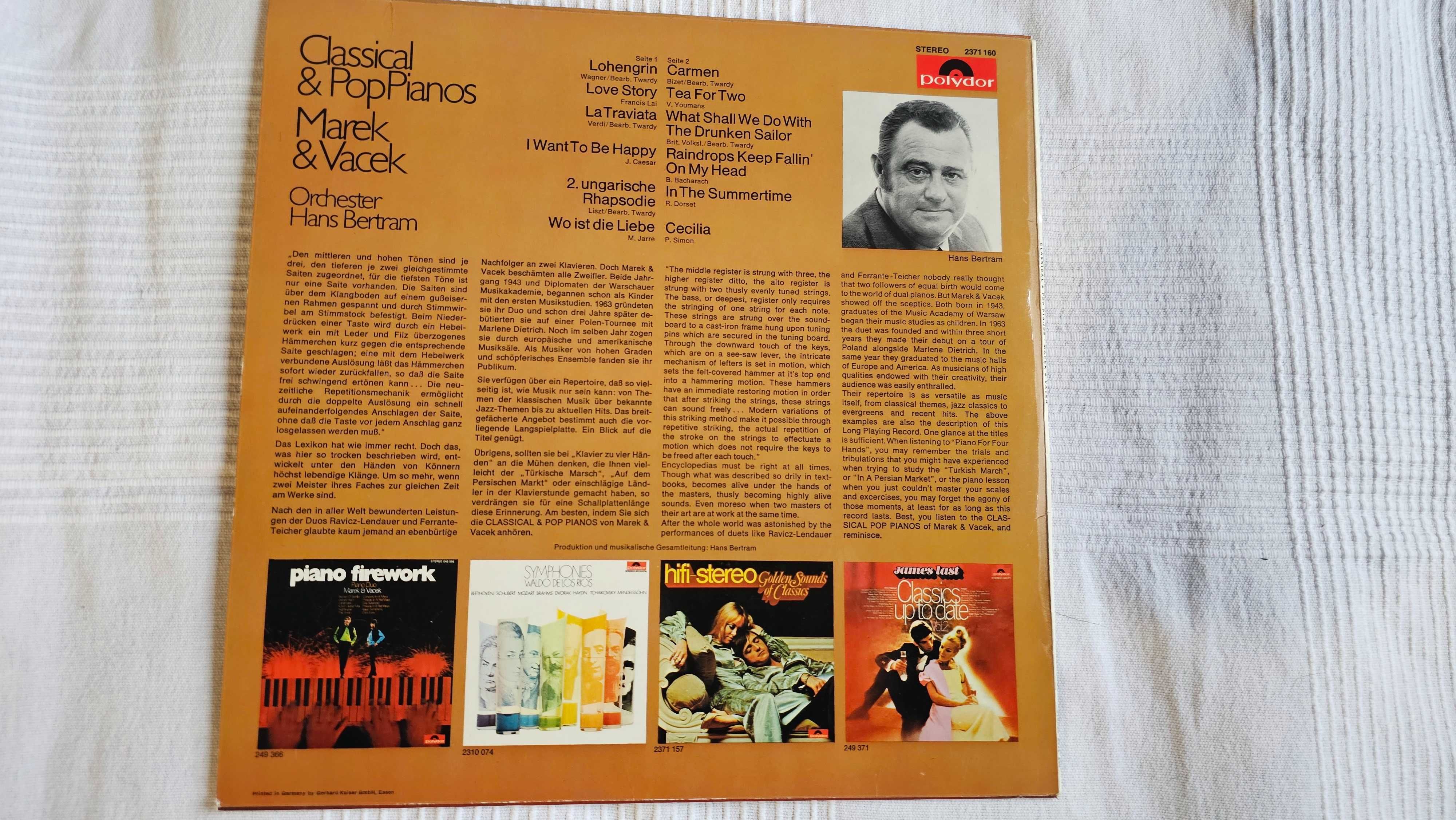 LP winyl Marek & Vacek Classical & Pop Pianos Orchester Hans Bertram