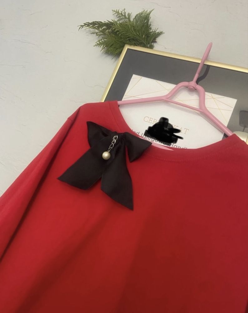 Czerwona italy sukienka tunika ciąża bluzka oversize czerwona l