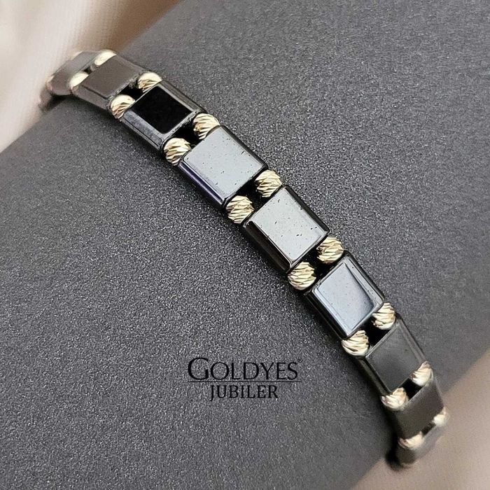 złota bransoletka na czarnym sznureczku próba złota 585 ZŁOTE KULKI