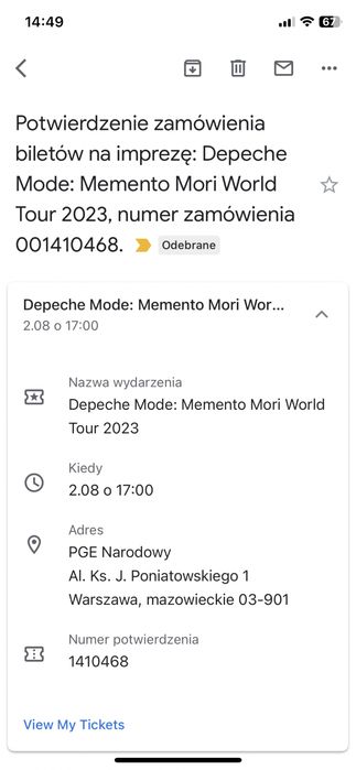 Bilet na koncert depeche mode Warszawa