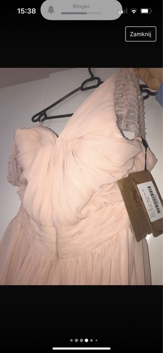 Sukienka nowa wesele długa M 38 pudrowy róż tiul metka tren