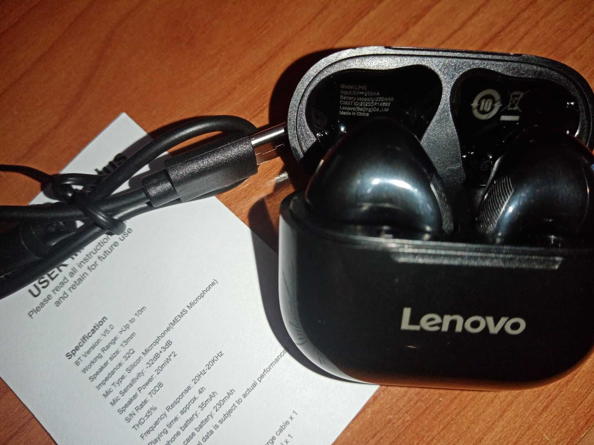 Auriculares Lenovo pretos sem fio novos