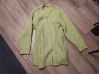 Sweter kardigan Zara 38 M L XL neonowy zielony ciepły jesień długi