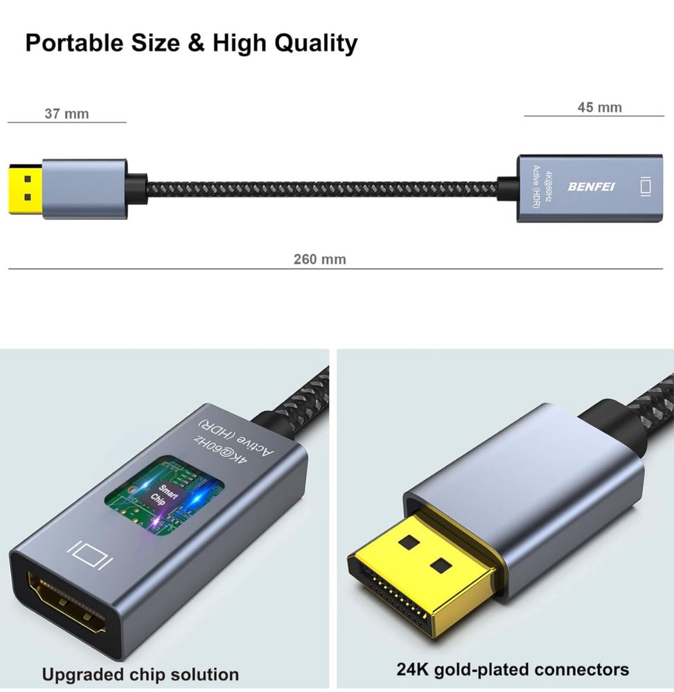 BENFEI Aktywny adapter DisplayPort na HDMI 4K 60 Hz