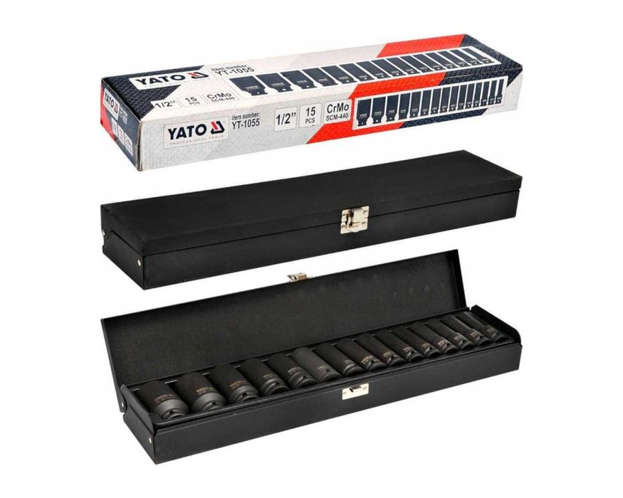 TRWAŁE Nasadki Udarowe Yato 1/2" 15szt 6-Kątne CrMo Warsztatowe NOWE