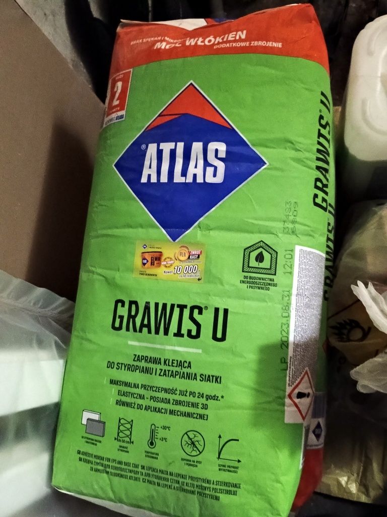 3 worki Klej do styropianu i  siatki Grawis U 25 kg Atlas gratis klej