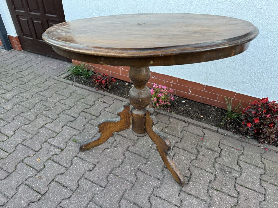 Stol elipsa na 1 nodze stary wysoki