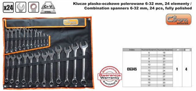 Zestaw kluczy z DOŻYWOTNIĄ GWARANCJĄ 6-32mm Corona C6345 komplet