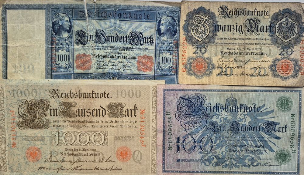 Набір банкнот Німецької Імперії 1908 - 1910 років 4 бони