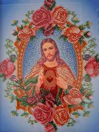 Католицька ікона Непорочне Серце Ісуса з бісеру