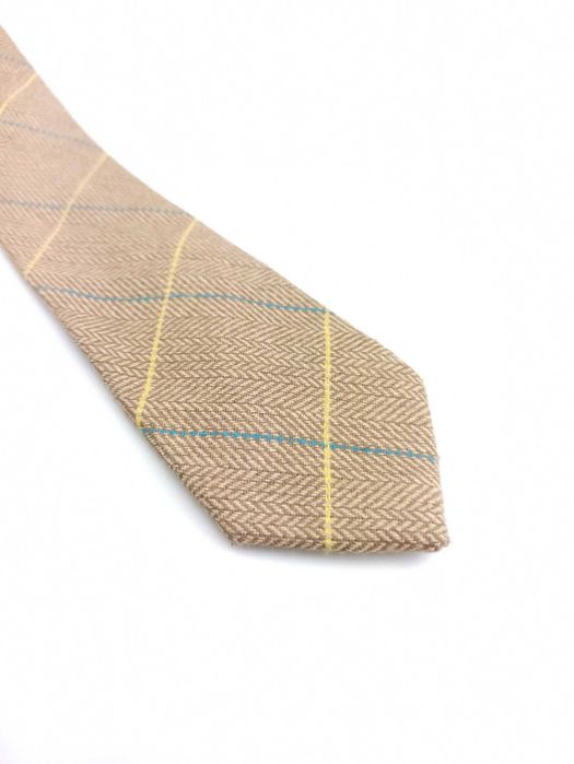 Marc Darcy kremowy brązowy krawat jak wełniany n47