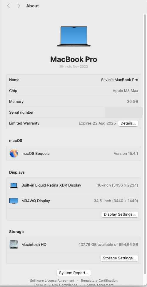 MacBook Pro M3 Max 16" com CPU 14 cores e GPU 30 cores - 36G - 1GB SSD
