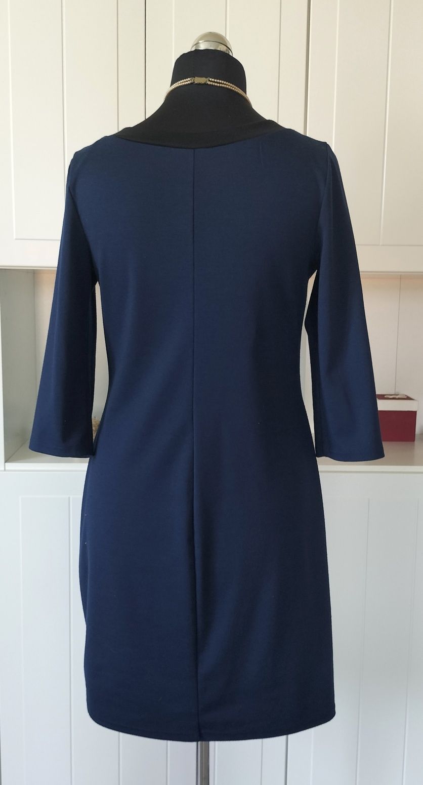 Granatowa sukienka midi do biura na codzień wizytowa 44 plus size