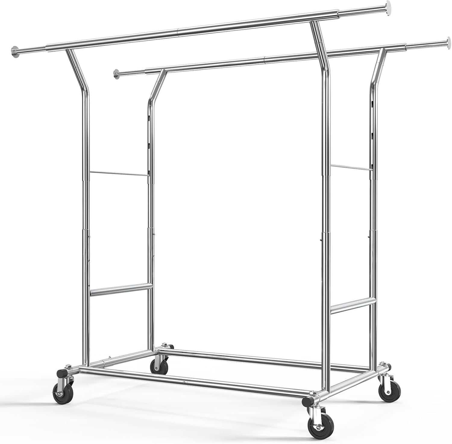 Wózek na Ubrania z Kółkami Regulowany Metalowy Wieszak Przenośny 136kg