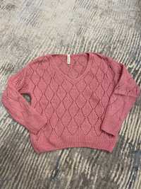Sweterek sweter ażurowy różowy z wełną rozmiar S