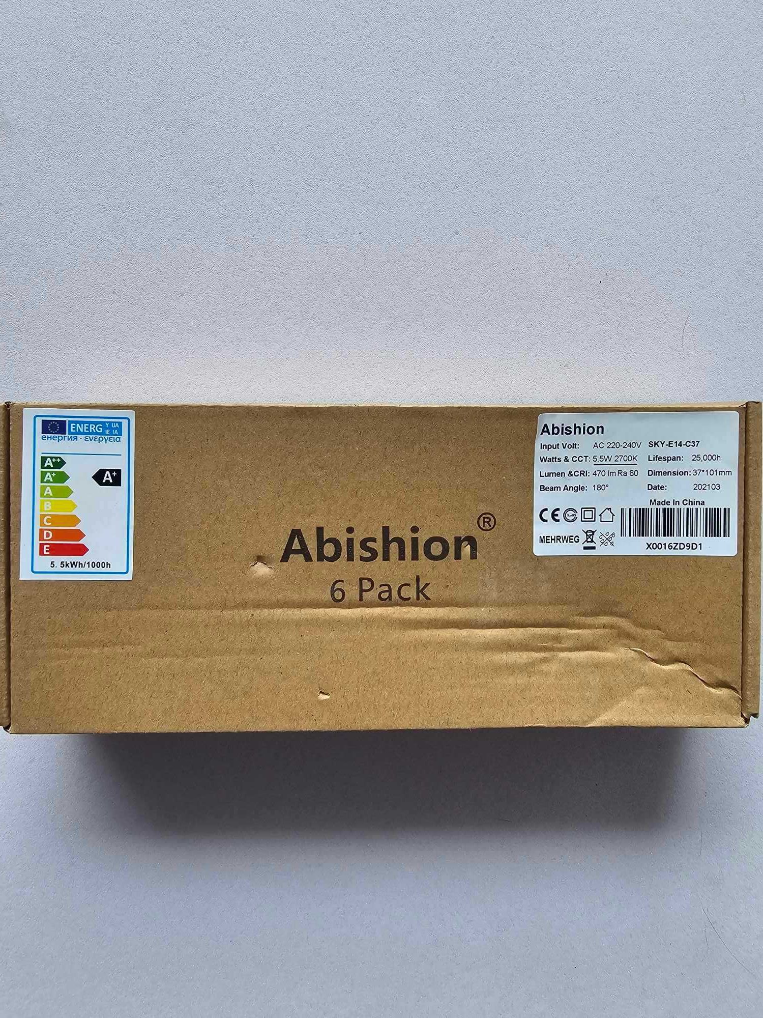Abishion Żarówka LED E14 świeca 5,5W 470lm ciepła biel 2700K - 6 sztuk