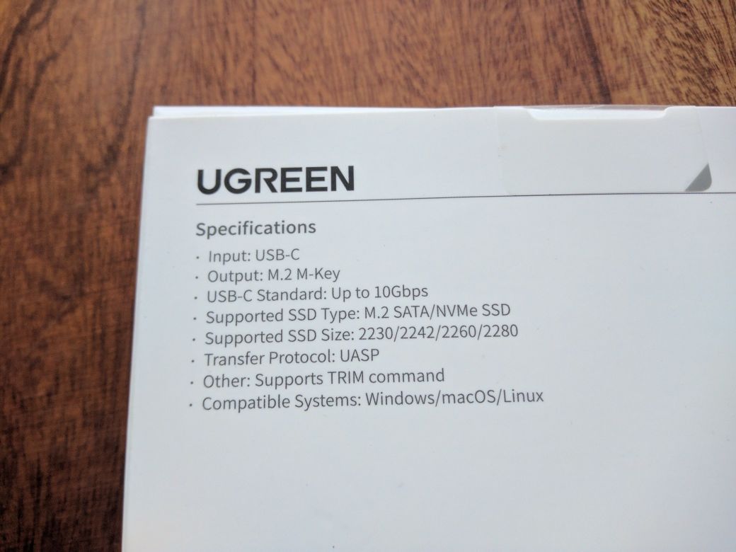 Кейс для m.2 SSD Ugreen CM559 (Realtek, NVMe / SATA, USB 3.2 Gen.2)
