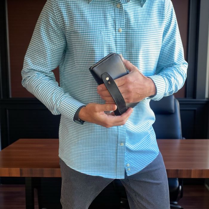 Кошелек кожаный на молнии|Клатч мужской|Zipper|Портмоне из кожи черный