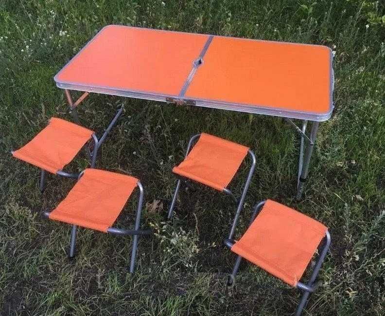 ℹ️ Набор стол для пикника усиленный складной с 4️⃣ стульями. Оранжевый