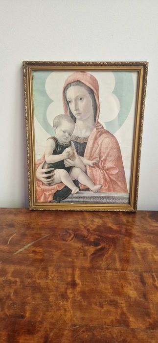 Obraz litografia antyk dewocjonalia Matka Boska Madonna antyk