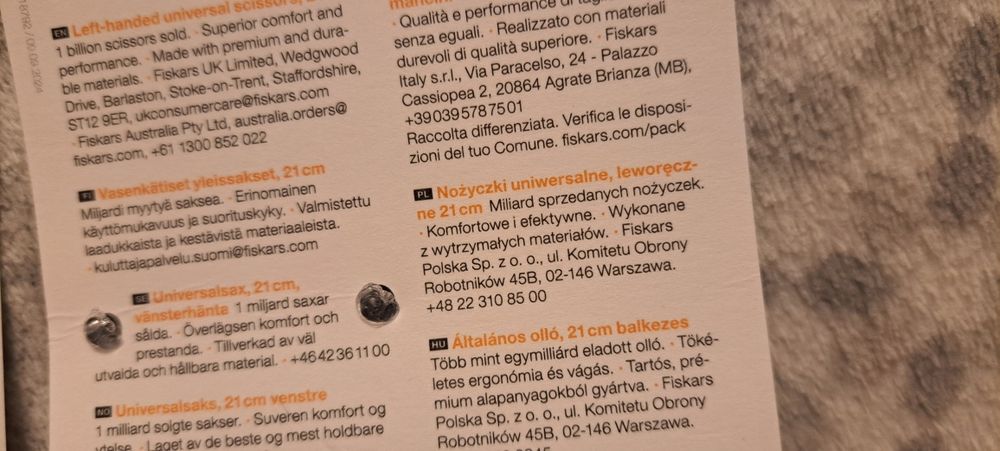 Nowe Nożyczki Universalne Fiskars Classic Leworęczne 21 cm
