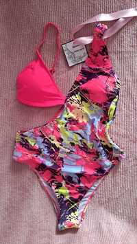 nowy z metką różowy jednoczęściowy elastyczny kostium kąpielowy XL 42