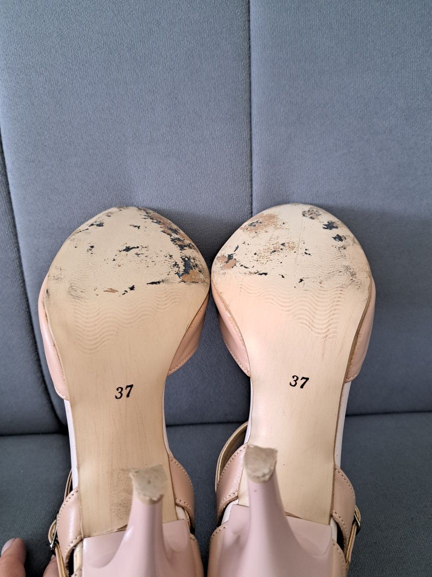 Półbuty na obcasie, skóra, buty na wesele, pudrowy róż