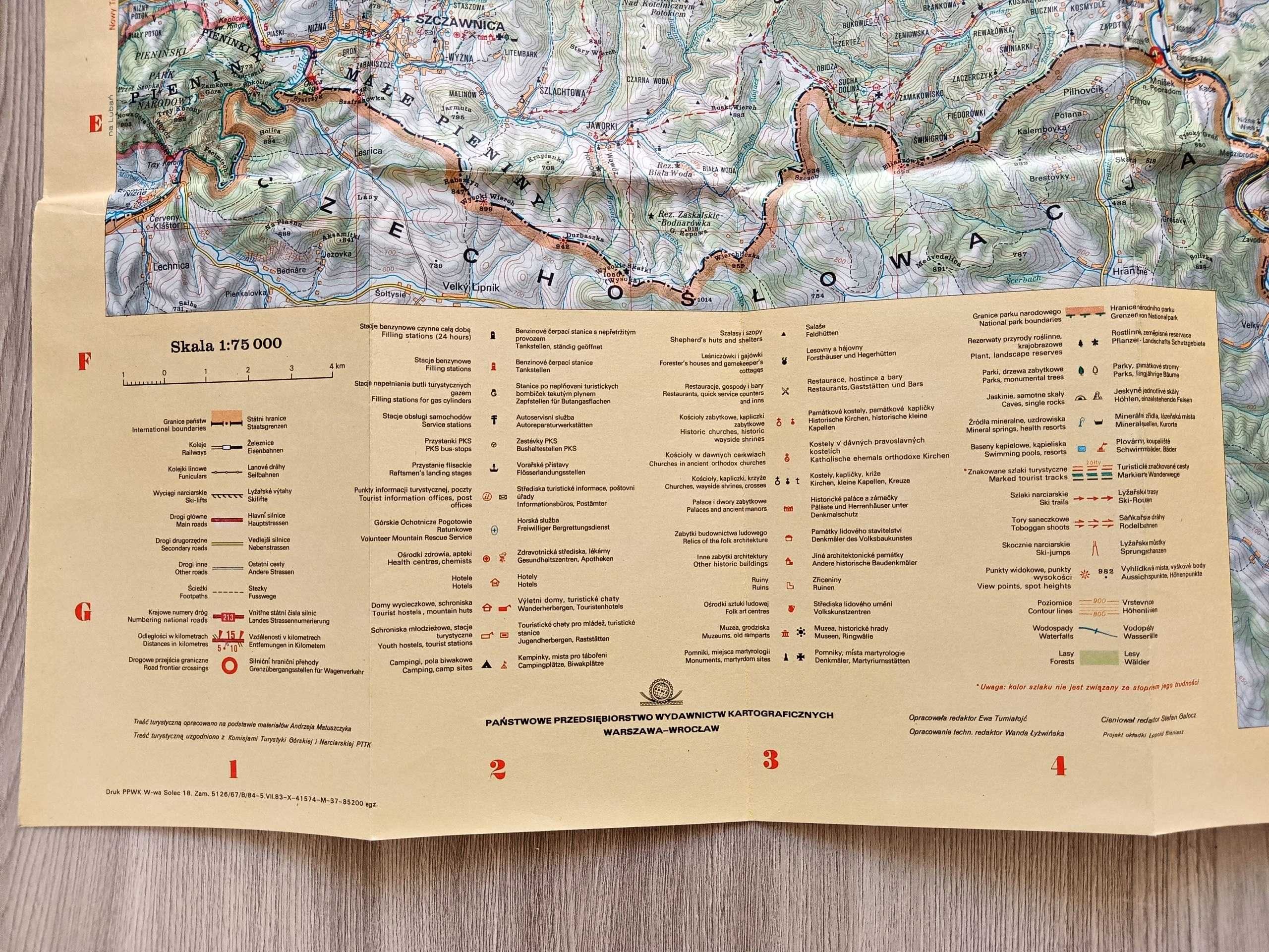 Beskid Sądecki Mapa Turystyczna Plan PRL