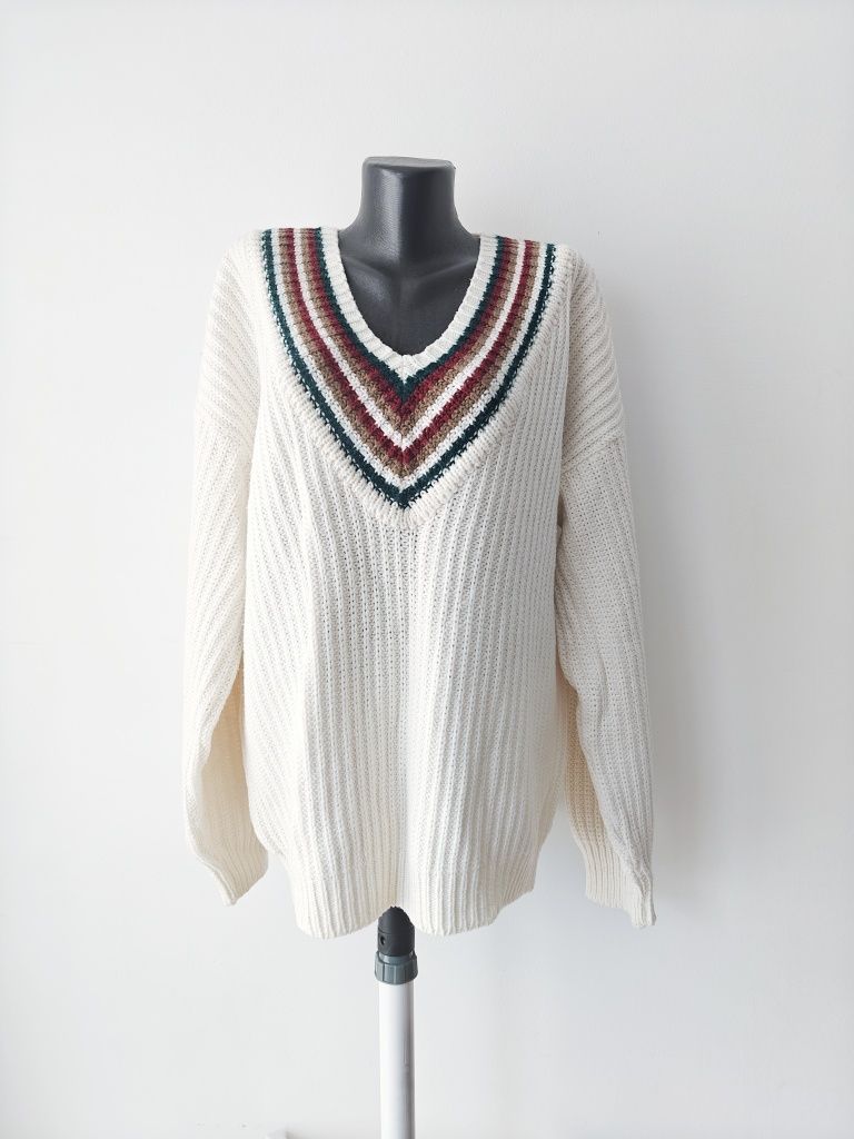 Sweterek sweter damski wełna dekolt V serek mięsisty gruby 52 54