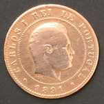 Moeda de 10 reis em bronze - D. Carlos I com "A" de Paris - 1891