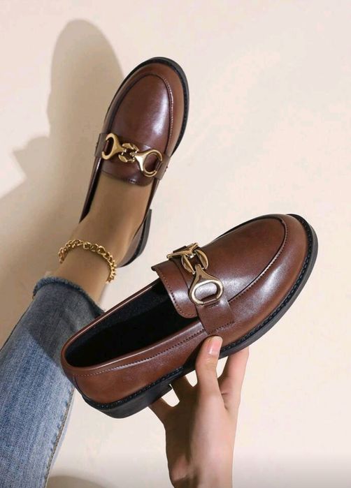 Brązowe buty mokasyny loafersy damskie