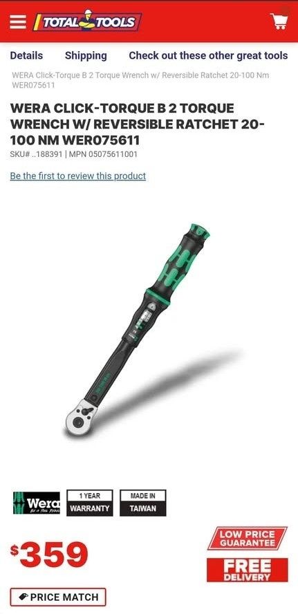 Топовий динамометричний ключ Wera Click-Torque B 2 квадрат 3/8