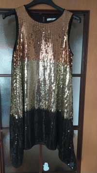 Sukienka z cekin jak nowa lużna czarno złota M&S
