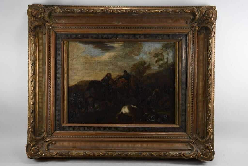 Wielki stary holenderski obraz scena batalistyczna XVII/XVIII w.