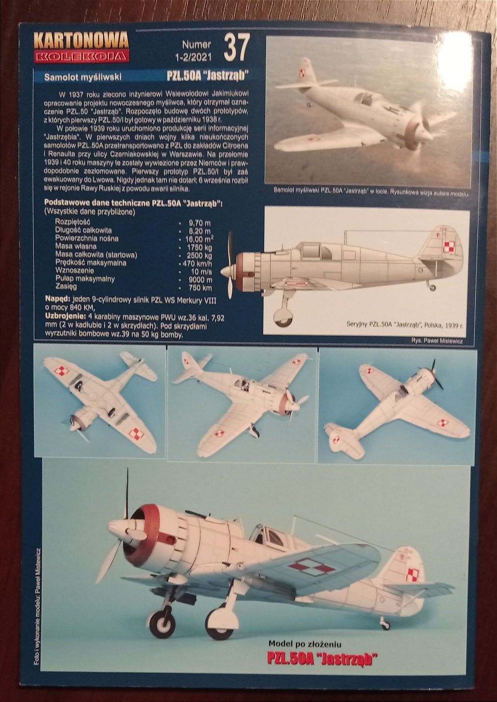 Model kartonowy PZL.50A Jastrząb 1:33 kartonowa kolekcja