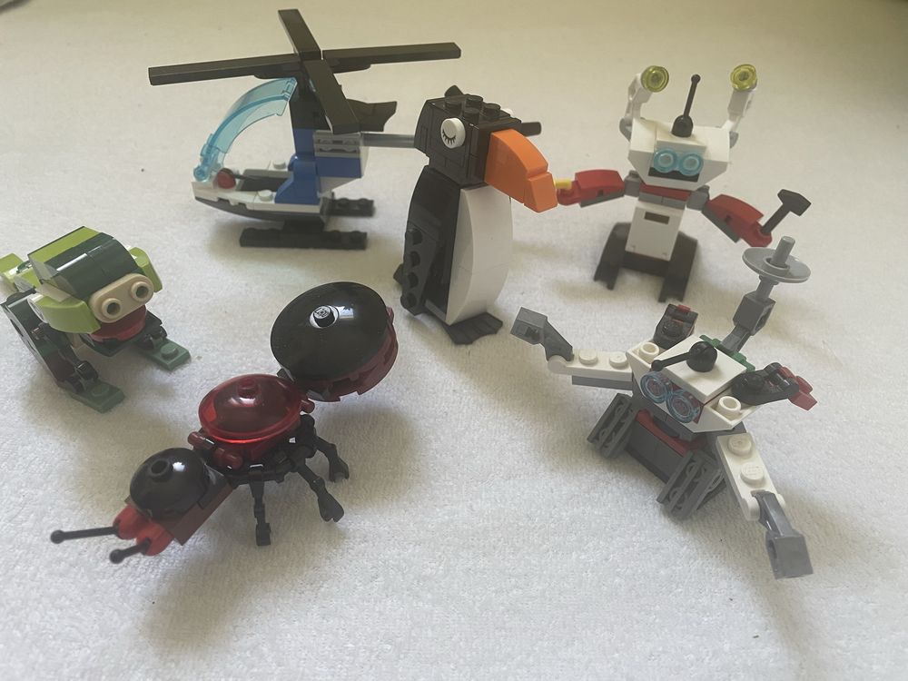 Lego zestaw zwierzęta, roboty, helikopter 6 szt.