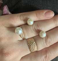 Набір набор гарнітур золото сережки кольцо жемчуг перлина дешево