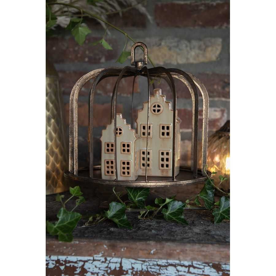 Domek Lampion Porcelanowy LED beżowy /karmelowy h16cm. 6CE1844