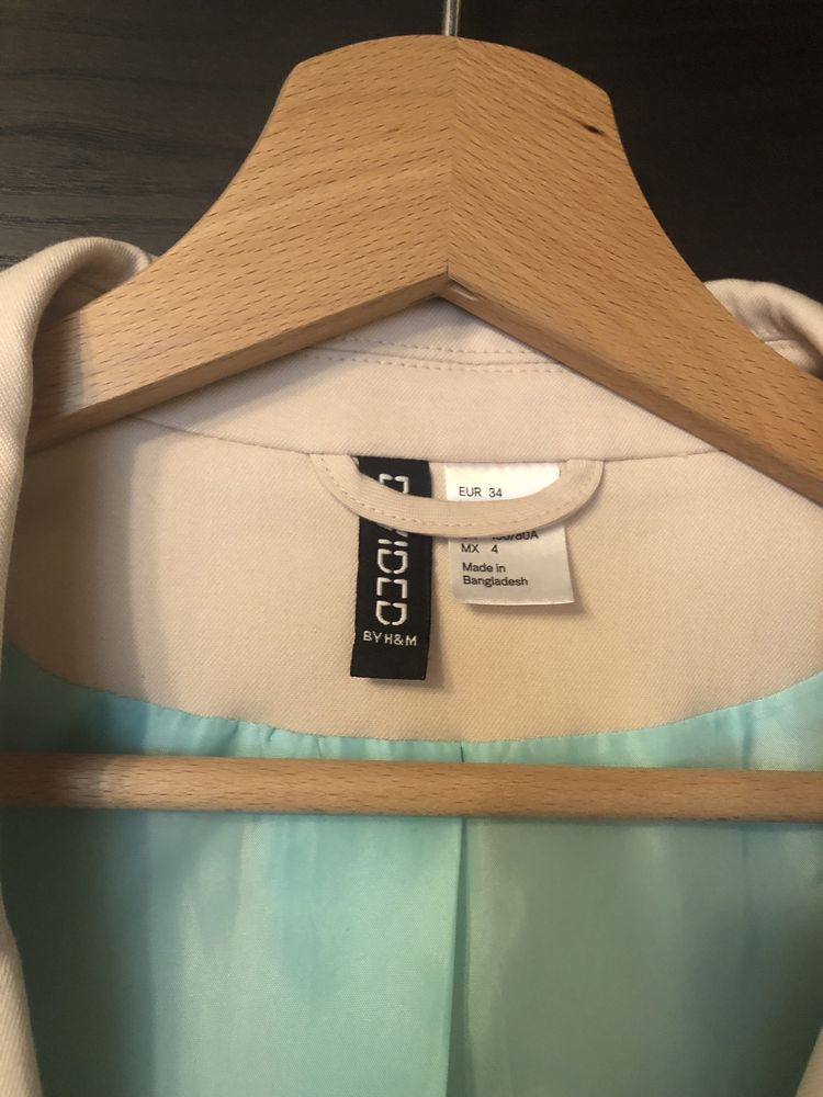 Marynarka żakiet beżowa/ecru miętowa h&m 34 xs