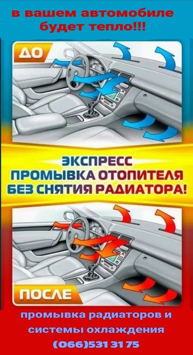 Промывка, чистка радиатора печки и системы охлаждения.