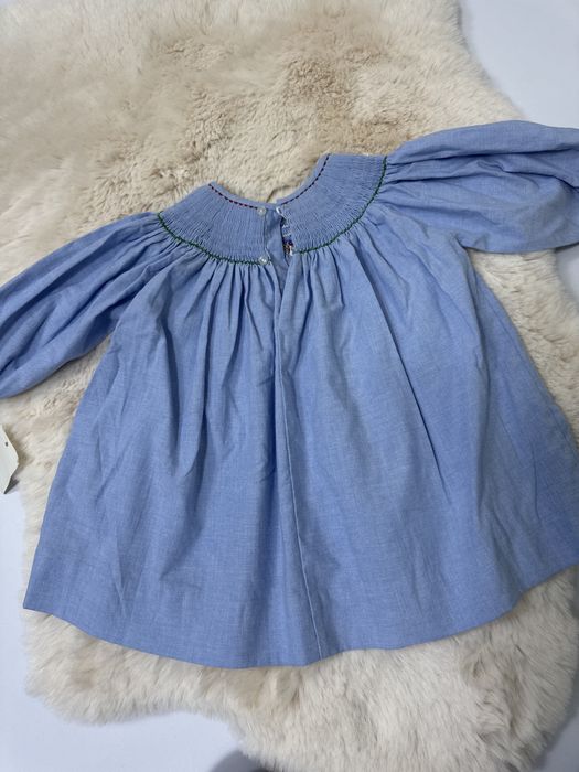 Nowa sukienka bawelniana niebieska haftowana swieta na dlugi rekaw 74