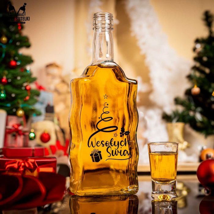 Butelka FALA 500 ml z nadrukiem ŚWIĄTECZNYM butelka na nalewki soki