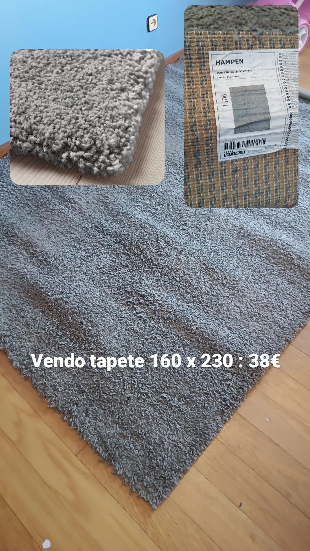 Tapete hampen IKEA cinza como novo