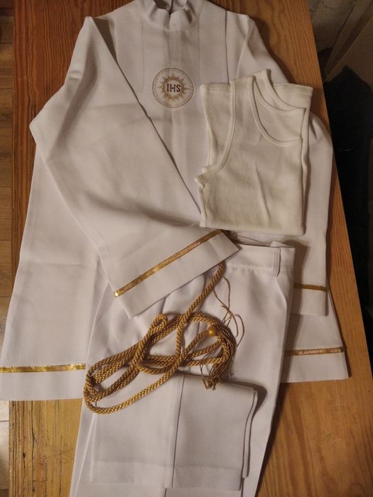 Alba,strój komunijny, spodnie, tunika, pas 140