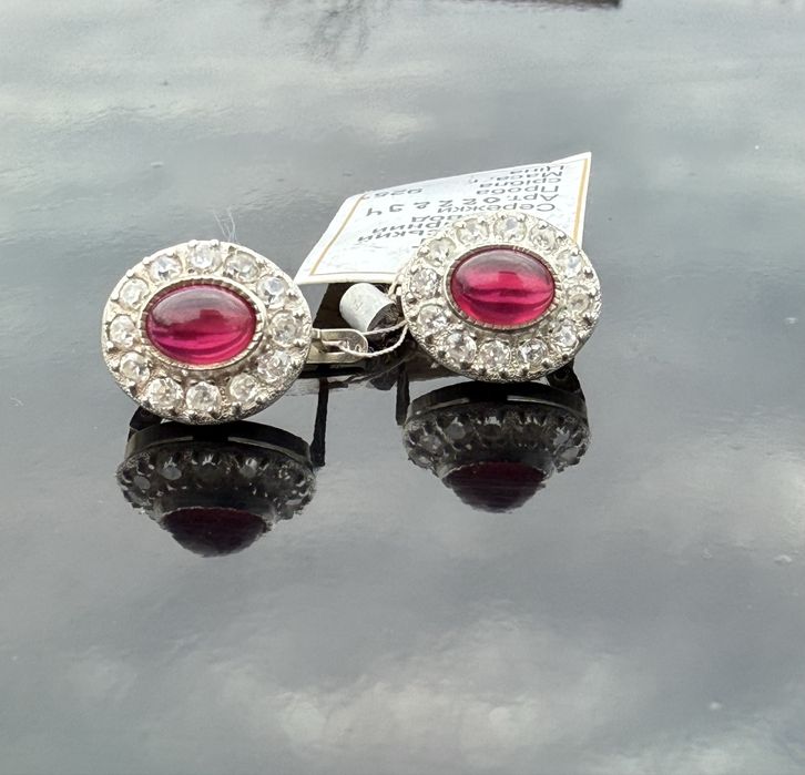 Вінтаж сережки срібло рубін вставка корунд 925 проба
