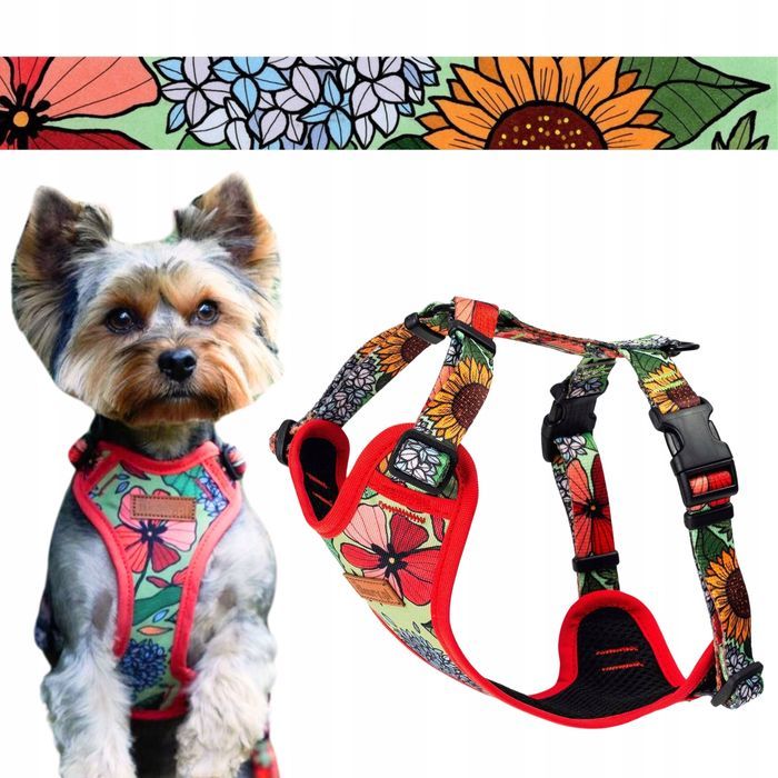 bezuciskowe szelki guard dla średniego psa s 20 mm czerwone w kwiatki