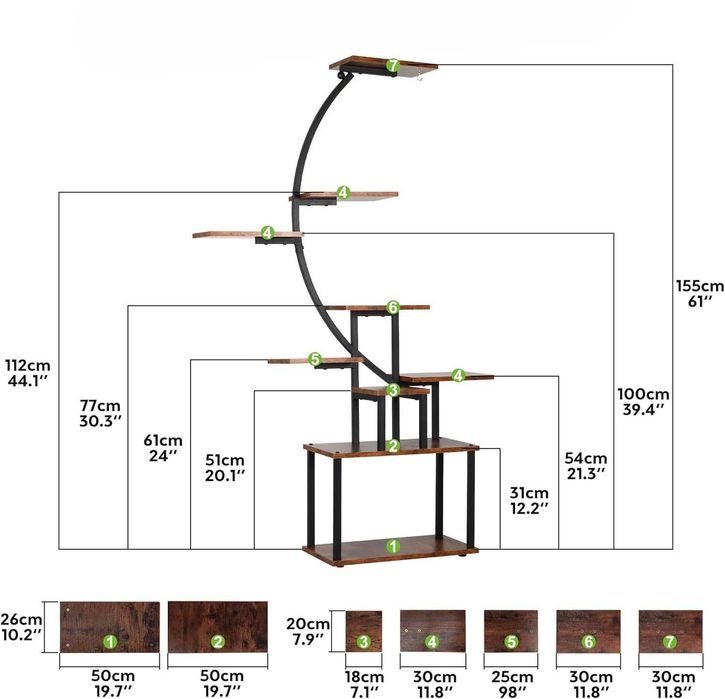 Duży stojak na kwiaty z lampą, 9-poziomowy regał metalowy